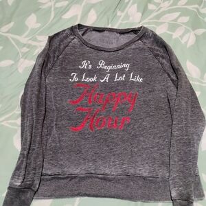 Rebellious One Charcoal Sweatshirt with Red Happy Hour Script